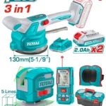 combo vibrador inalámbrico con medidor láser 100m, nivel láser y rodilleras Total UTOSLI250606 para trabajos de construcción