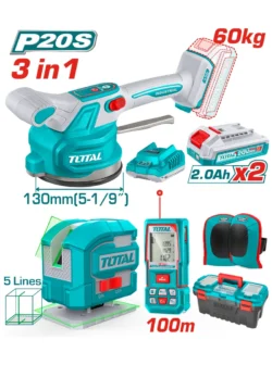 combo vibrador inalámbrico con medidor láser 100m, nivel láser y rodilleras Total UTOSLI250606 para trabajos de construcción