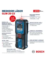 pantalla y funciones del medidor de distancia láser BOSCH GLM 25-23