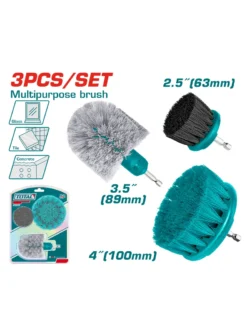 juego de 3 cepillos multipropósito para taladro Total TACB0301 para limpieza de superficies