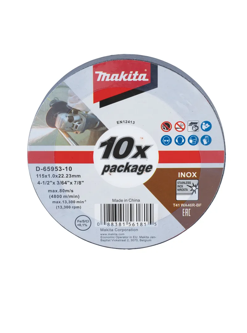 DISCO ABRASIVO DE CORTE PARA ACERO INOXIDABLE TIPO 41 4-1:2 X 1.0 MM X 22.23 MM D-65953- MAKITA DISCO ABRASIVO DE CORTE PARA ACERO INOXIDABLE TIPO 41 4-1/2" X 1.0 MM X 22.23 MM D-65953- MAKITA