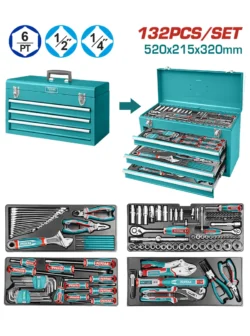 KIT DE 132 HERRAMIENTAS LLAVES Y COPAS TOTAL THPTCS71321