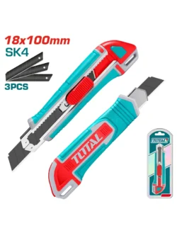 NAVAJA BISTURI RETRACTIL CON SEGURO 18 mm 3 CUCHILLAS TOTAL THT522136