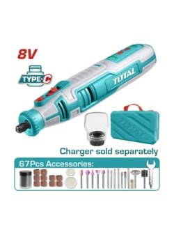 mototool inalámbrico 8V 5000 a 28000 RPM Total TMGLI0801 con 67 accesorios y carga tipo C