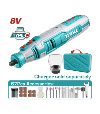 mototool inalámbrico 8V 5000 a 28000 RPM Total TMGLI0801 con 67 accesorios y carga tipo C