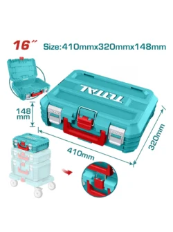 caja de herramientas plástica apilable 16 x 13 x 5/8 pulgadas Total TPBXS101