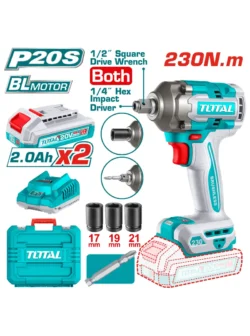 llave de impacto inalámbrica 1/2 pulgadas Total UTIWLI20236 con 2 baterías 2.0Ah y 3 copas
