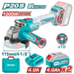 pulidora inalámbrica 20V de 4 1/2 pulgadas Total UTAGLI271532 con 2 baterías 4Ah y 10 discos