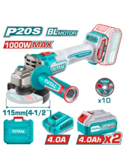 pulidora inalámbrica 20V de 4 1/2 pulgadas Total UTAGLI271532 con 2 baterías 4Ah y 10 discos