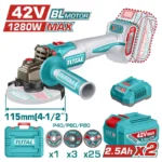 pulidora inalámbrica 42V Total UTAGLI4128112 con 2 baterías 2.5Ah y cargador para corte y desbaste