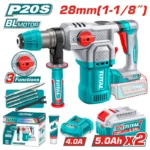 rotomartillo inalámbrico 20V SDS Plus 1.1/8 pulgadas Total UTRHLI202862 con 2 baterías 5.0Ah para perforación en concreto