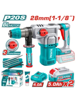 rotomartillo inalámbrico 20V SDS Plus 1.1/8 pulgadas Total UTRHLI202862 con 2 baterías 5.0Ah para perforación en concreto