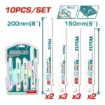 juego de sierras para sierrasable 10 piezas para madera y metal Total TRSB1001