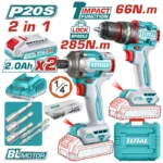 taladro inalámbrico percutor 1/2 pulgadas con destornillador 2 baterías y cargador Total UTCKLI20277