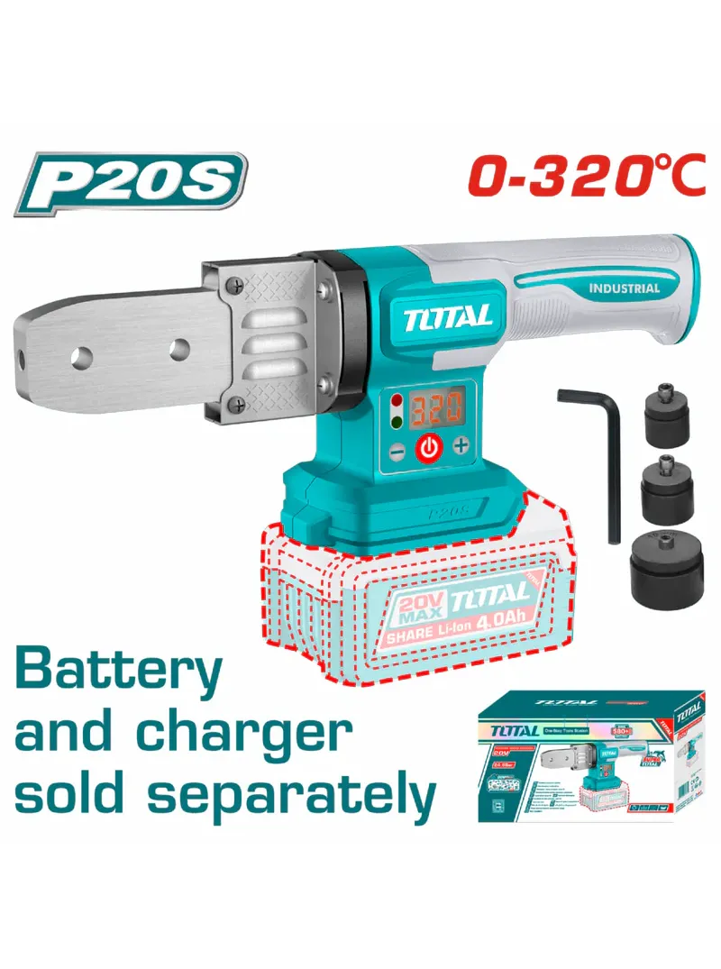 Polifusor inalámbrico 0 a 320°C para tubería 20-25-32 mm TOTAL TWTLI2018 polifusor inalámbrico TOTAL 0 a 320 grados para tubería 20 25 y 32 mm
