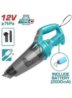 aspiradora inalámbrica para autos 12V TOTAL TVLI2026 con carga tipo C para limpieza interior de vehículos