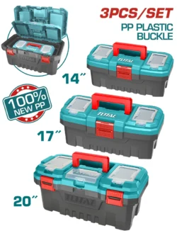 set de cajas plásticas para herramientas 14 17 y 20 pulgadas TOTAL TPBXK0031 para almacenamiento y transporte