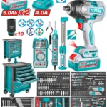 carro de herramientas 7 gavetas TOTAL UTHPTCS83692 con llave de impacto inalámbrica 1/2 y 369 piezas para mecánica profesional