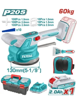 combo vibradora inalámbrica TOTAL UTTVLI20018 con caja plástica batería 2Ah cargador y rodilleras para construcción