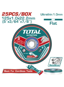 disco abrasivo de corte para acero inoxidable 5 pulgadas 1 mm TOTAL TAC21012525 paquete x 25 unidades