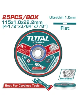 disco abrasivo de corte acero inoxidable 4 1/2 x 1mm TOTAL TAC11011525 lata por 25 unidades para metal