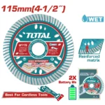 disco diamantado turbo 4 1/2 multimaterial TOTAL TAC061151 super refrigerado para corte de cerámica y concreto
