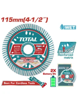 disco diamantado turbo 4 1/2 multimaterial TOTAL TAC061151 super refrigerado para corte de cerámica y concreto