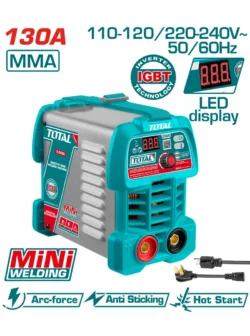 equipo inversor de soldadura 130 amp 110 220V TOTAL UTW213049 liviano para trabajos de soldadura