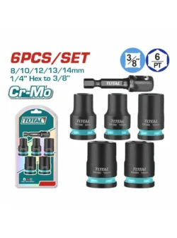 juego copas impacto 3/8 8 a 14 mm total tools con adaptador