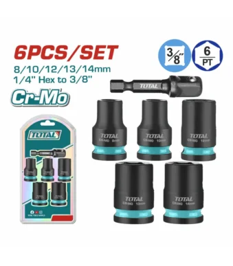 juego copas impacto 3/8 8 a 14 mm total tools con adaptador