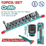 juego de llaves copa de impacto corta 3/8 TOTAL THTISD38104 de 8 a 19 mm con 2 adaptadores