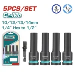 juego de llaves copa impacto larga 1/2 TOTAL THKISD12052L 5 piezas con adaptador para trabajos mecánicos