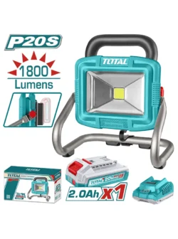 lámpara inalámbrica LED 1800 lúmenes TOTAL UTWLI20258 con batería y cargador para iluminación en trabajos profesionales