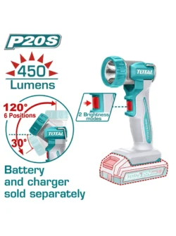 linterna inalámbrica industrial 450 lumens marca TOTAL modelo TWLI2058 para iluminación en trabajos profesionales