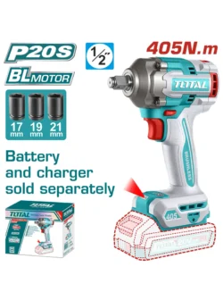 llave de impacto inalámbrica 1/2 TOTAL TIWLI20451 con 3 copas para trabajos mecánicos y automotrices