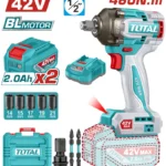 llave de impacto inalámbrica 1/2 42V TOTAL UTIWLI42462 con 2 baterías 2Ah y 5 copas para mecánica