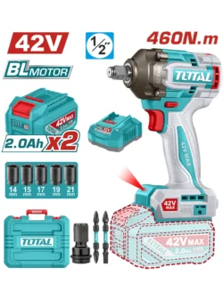 llave de impacto inalámbrica 1/2 42V TOTAL UTIWLI42462 con 2 baterías 2Ah y 5 copas para mecánica