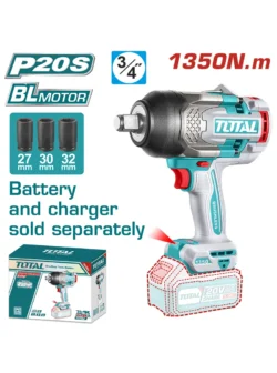 llave de impacto inalámbrica 3/4 1350 Nm TOTAL TIWLI201351 con copas para trabajos mecánicos pesados
