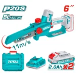 mini motosierra inalámbrica de cadena 6 pulgadas TOTAL UTGSLI20662 con baterías y cargador para poda y corte de madera