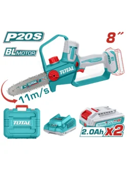 mini motosierra inalámbrica 8 pulgadas TOTAL UTGSLI20882 con 2 baterías 2Ah para poda y corte de madera