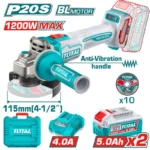 mini pulidora inalambrica TOTAL TOOLS UTAGLI2120252 de 4-1-2 pulgadas con 2 baterias de 5 Ah y 10 discos