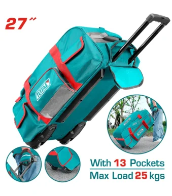 mochila porta herramientas con ruedas 27 pulgadas TOTAL THRRTB2712 en poliéster para transporte de herramientas profesional