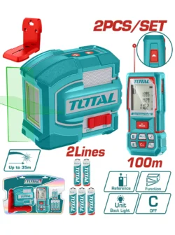 kit nivel láser 2 líneas 35 metros y medidor láser 100 metros TOTAL TOSLL0502 con caja dura para construcción y medición