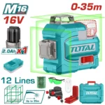 nivel láser inalámbrico 12 líneas 35 metros 16V TOTAL con batería y caja dura para construcción y nivelación
