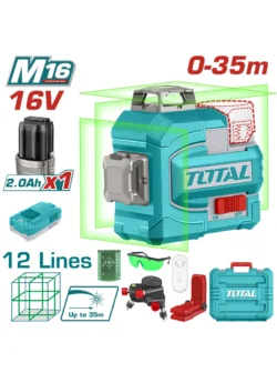 nivel láser inalámbrico 12 líneas 35 metros 16V TOTAL con batería y caja dura para construcción y nivelación