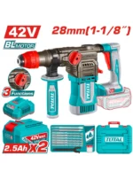 rotomartillo inalámbrico 42V SDS Plus 1 1/8 TOTAL UTRHLI422882 con 2 baterías 2Ah y 4.5J para perforación en concreto