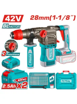 rotomartillo inalámbrico 42V SDS Plus 1 1/8 TOTAL UTRHLI422882 con 2 baterías 2Ah y 4.5J para perforación en concreto