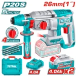 rotomartillo inalámbrico SDS Plus 1 pulgada TOTAL UTRHLI262085 con 2 baterías 4Ah para perforación en concreto y construcción