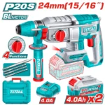 rotomartillo inalámbrico SDS Plus 2.4J TOTAL UTRHLI202482 con 2 baterías 4Ah para perforación en concreto