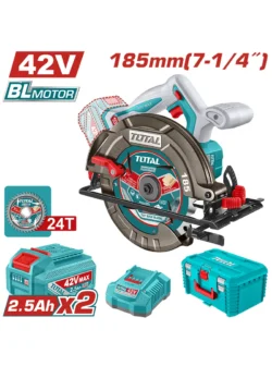 sierra circular inalámbrica 7 1/4 pulgadas 42V TOTAL UTSLI4218512 con 2 baterías 2.5Ah para corte de madera